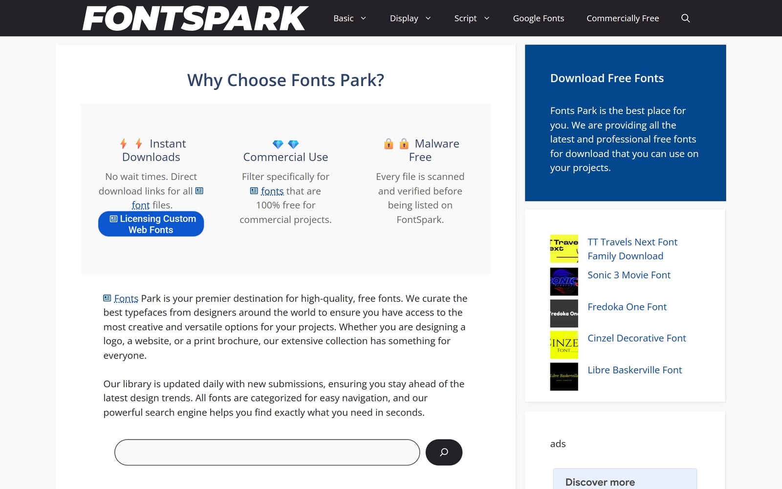 Fonts Park live system screenshot